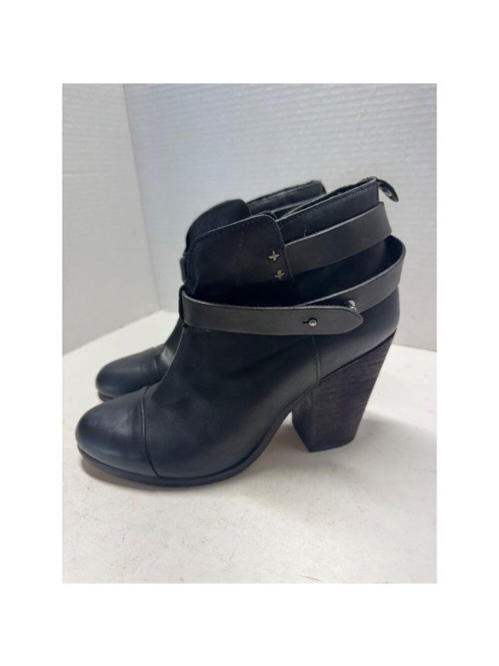 Rag & Bone Harrow Black Leather Wrap Strap Ankle Boots 38.5 8.5